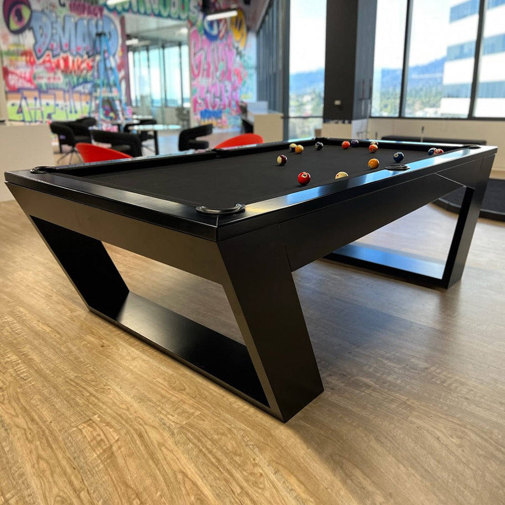 Valenti Luxury Billiards Table – Modern Minimalist Pool Table | Hand-Rubbed Lacquer Finish | Tuscany Leather Drop Pockets | Customizable Design.