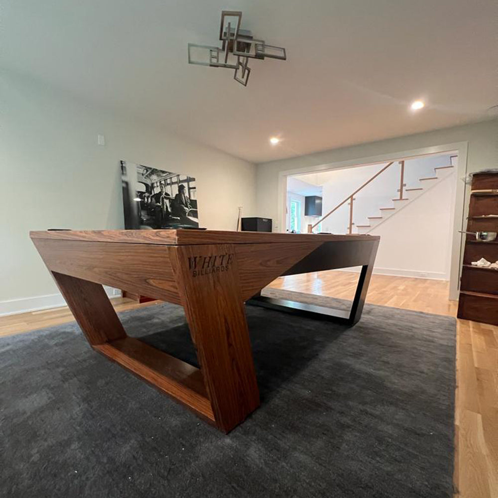 Valenti Luxury Billiards Table – Modern Minimalist Pool Table | Hand-Rubbed Lacquer Finish | Tuscany Leather Drop Pockets | Customizable Design.