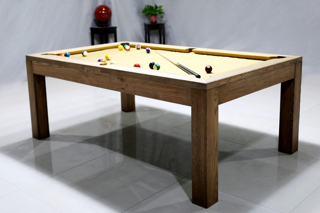Alpha White Billiards Convertible Dining Pool Table – Modern Solid Hardwood Slate Table | Optional Hydraulic Height Adjustment | Leather Drop Pockets.