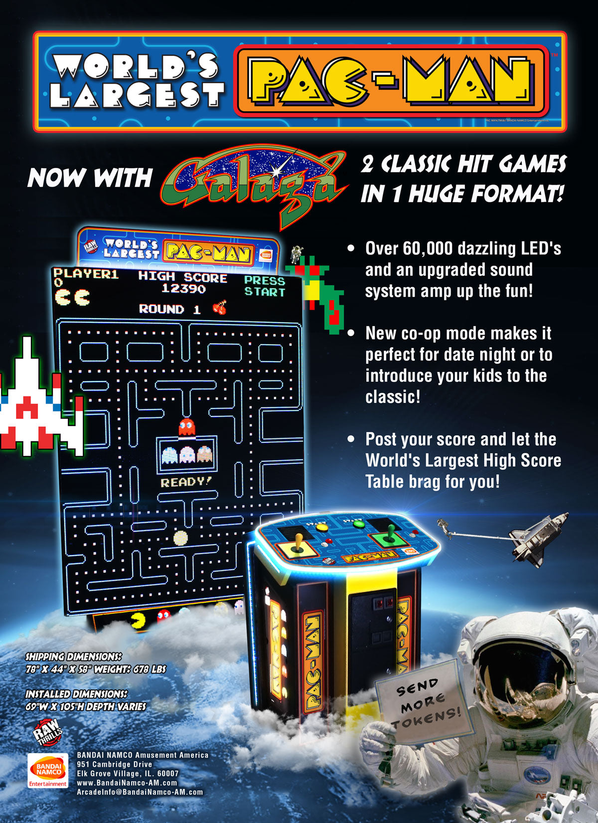 Namco World’s Largest Pac-Man Arcade Game – 108&quot; LED Billboard Display | 1-2 Player Co-Op | Includes Galaga | Custom Advertising | Raw Thrills &amp; Bandai Namco.