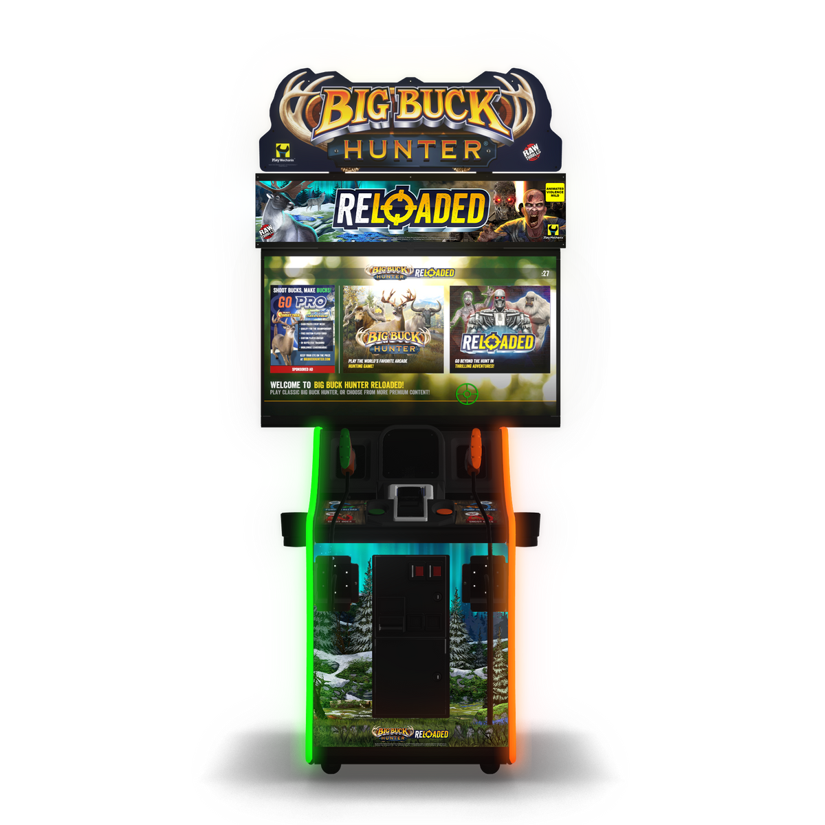 Big Buck Hunter Reloaded Panorama Arcade Machine – 2 Player Hunting Game | 42&quot; HD Display | Online Tournaments &amp; DLC | Raw Thrills &amp; Play Mechanix | Pump-Action Rifles.