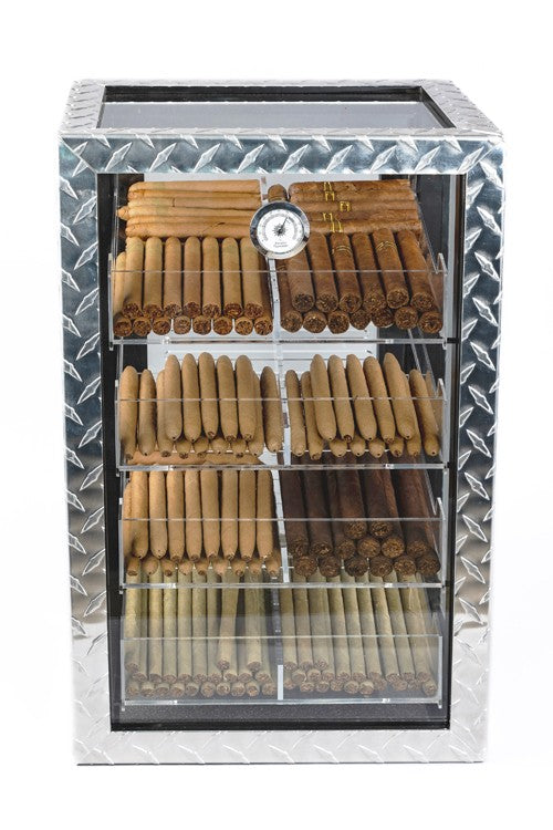 250 Cigar Count Industrial Glass Cigar Display Cabinet – Diamond Plate.