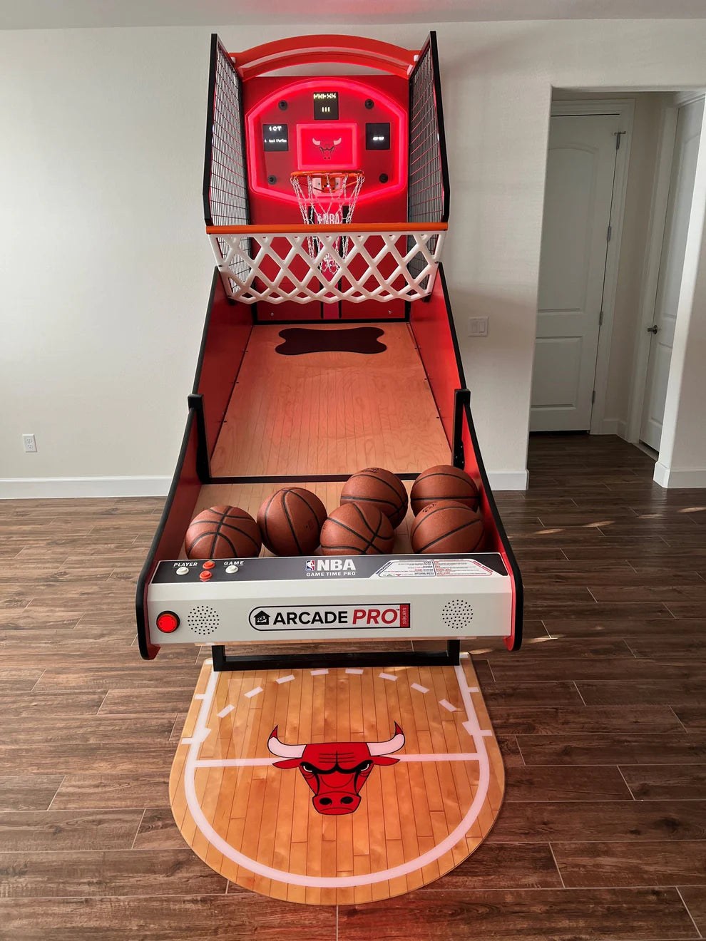 NBA Game Time Pro Basketball Arcade Machine – Choose Your NBA Team | 5 Game Modes | Real Wood Floor | 1-4 Player Home Arcade | Official NBA Licensed.