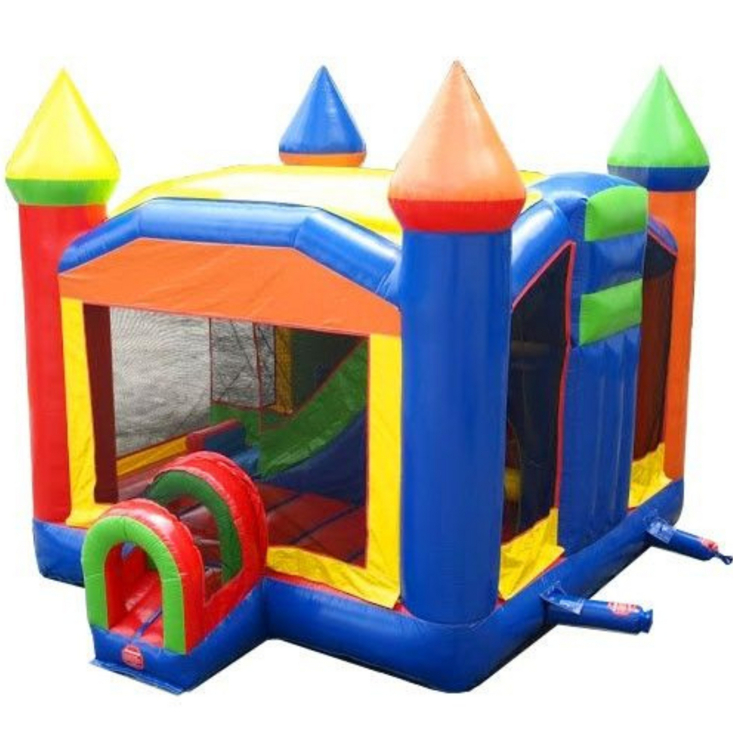 5-Part Multi Play Rainbow Inflatable 16' Bounce House with Slide Combo and Blower by Pogo