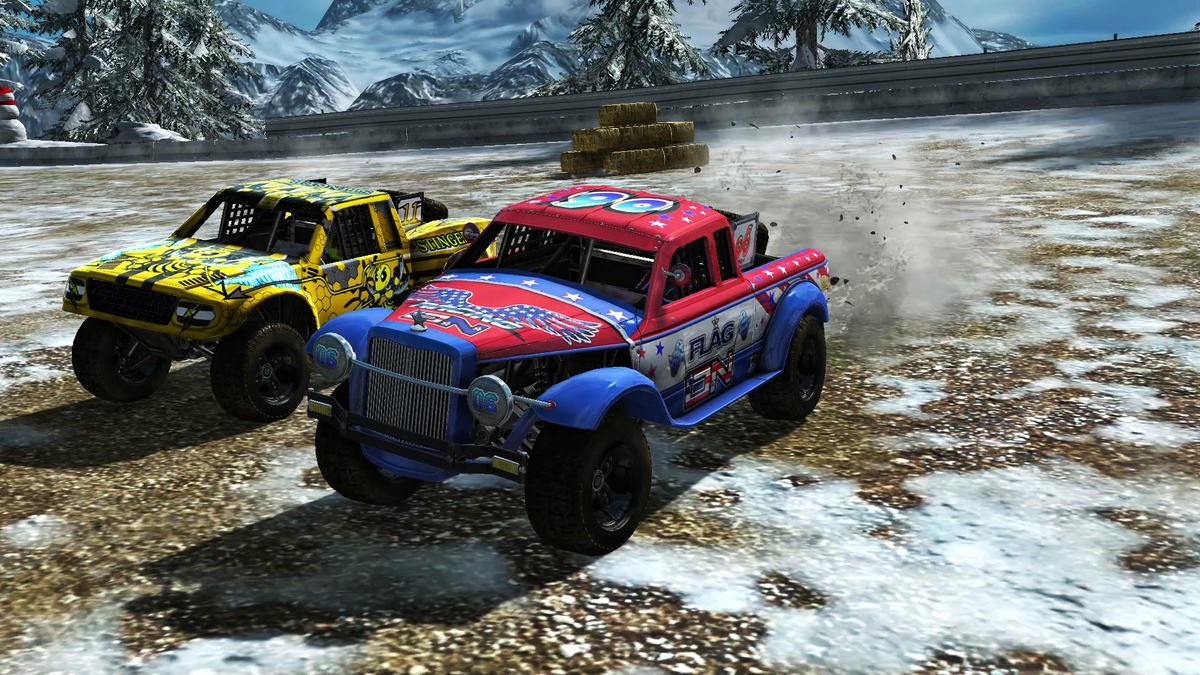 Nitro Trucks Arcade Machine – Monster Truck Racing Game | 1-8 Player Linked Cabinets | 43&quot; HD Display | Force Feedback Steering | Raw Thrills Off-Road Arcade.