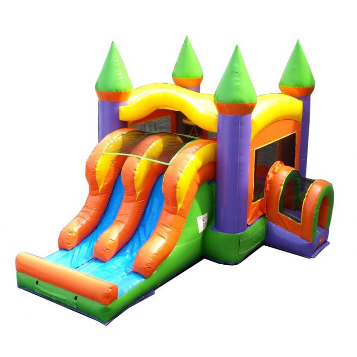 Kids Orange Bounce House and Double Lane Slide Combo with Blower