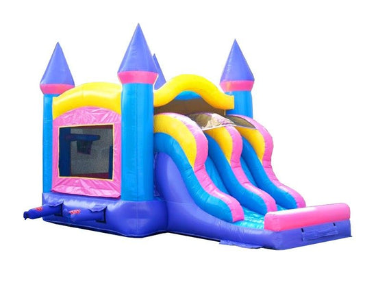 Kids Pink Bounce House and Double Lane Slide Combo with Blower