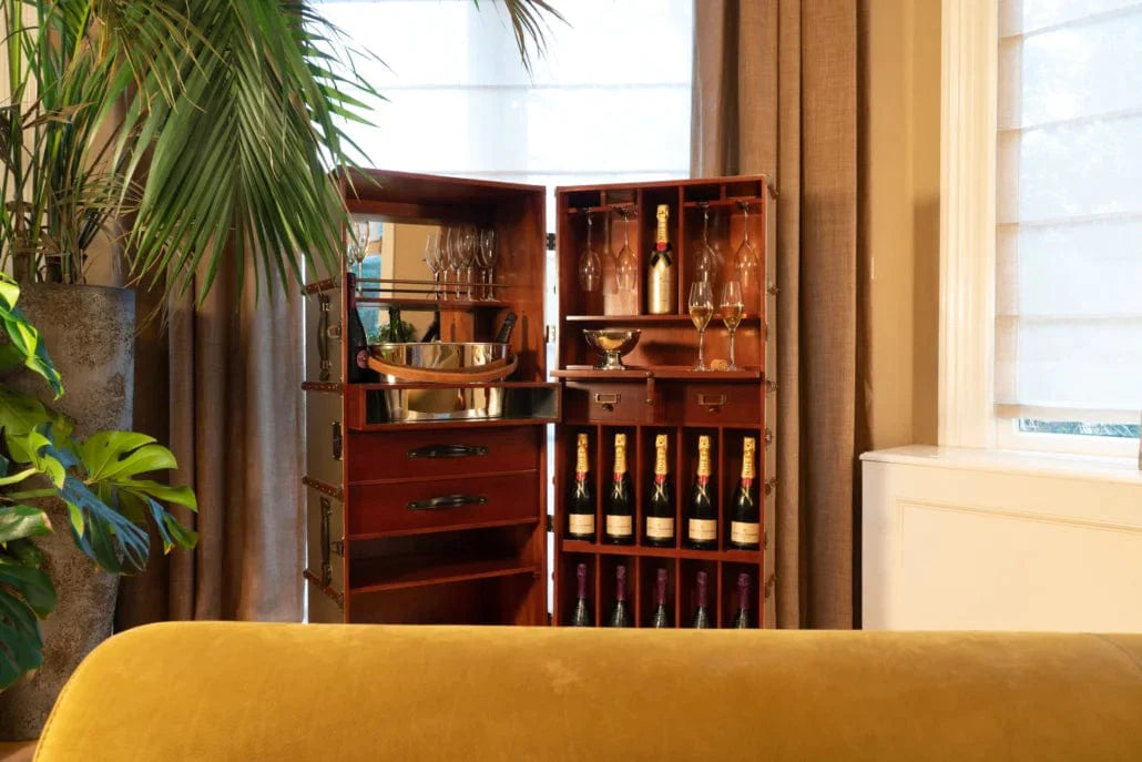 Authentic Models Mahogany Champagne Luggage Bar.