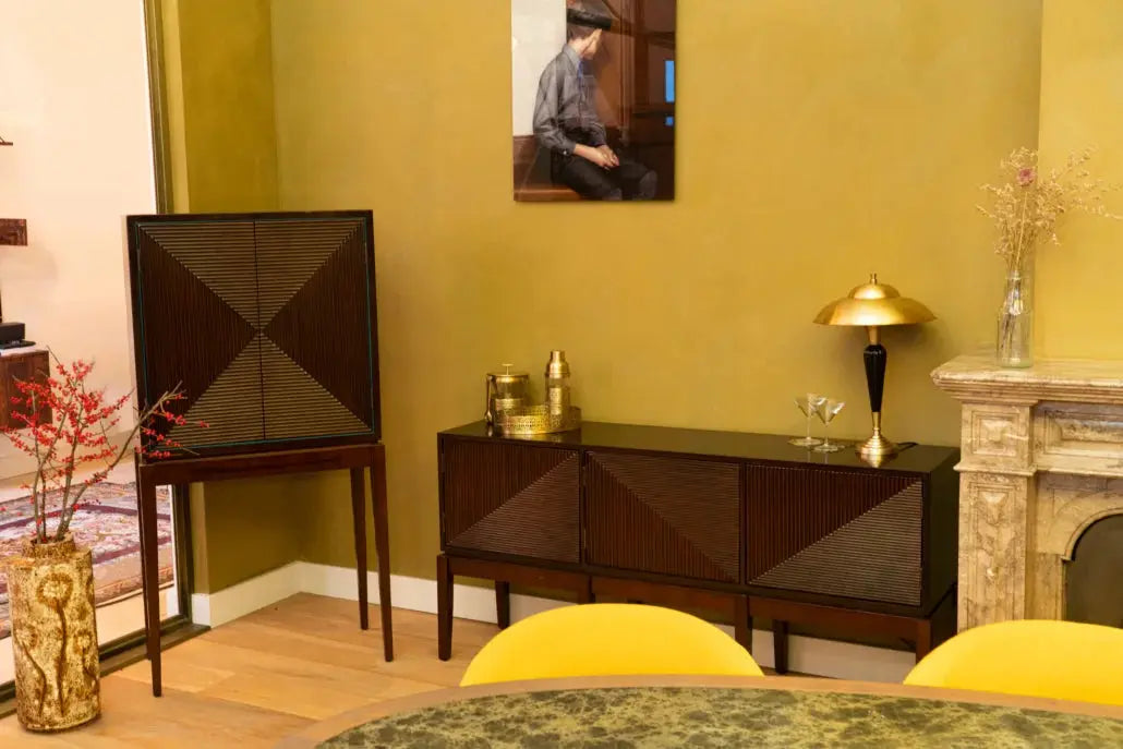 Art Deco Liquor Bar Cabinet by Authentic Models, Brown.
