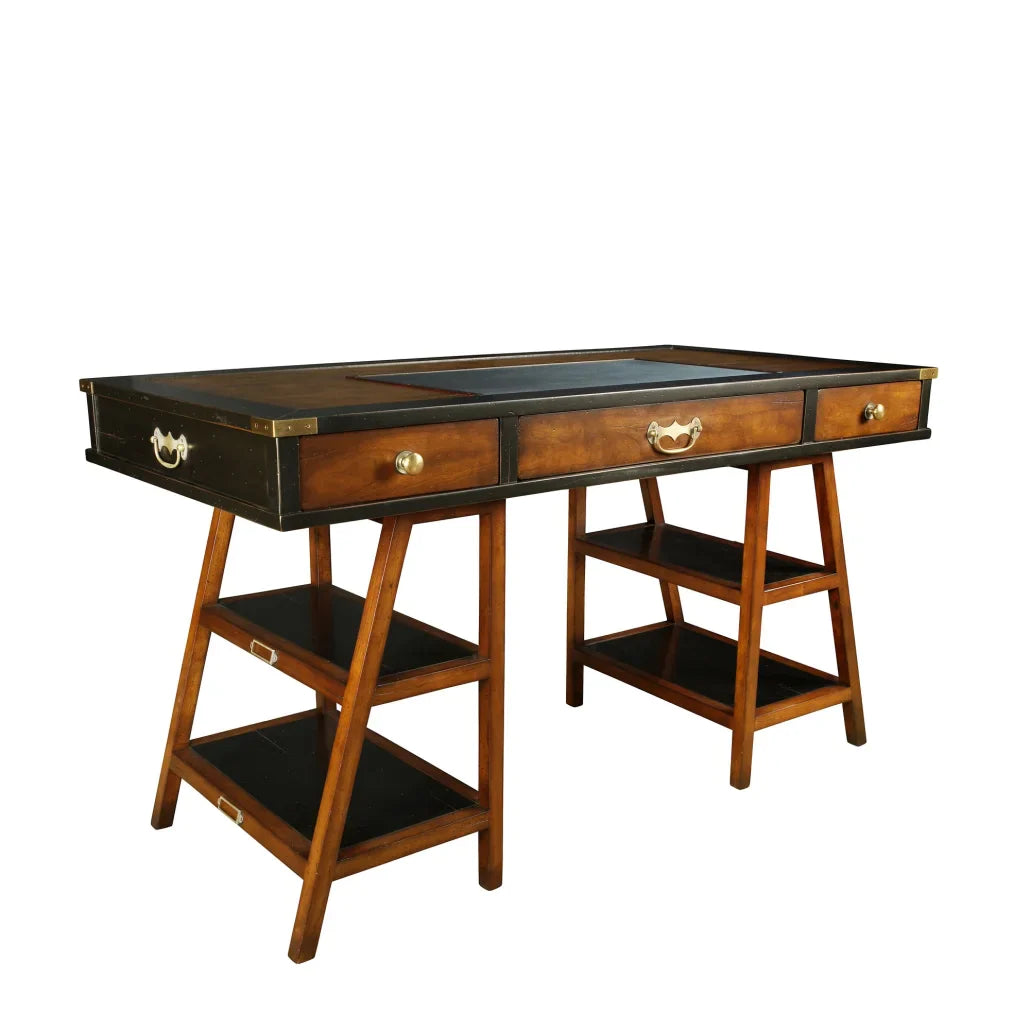 Navigator&#39;s Writing Desk With Leather Top by Authentic Models.