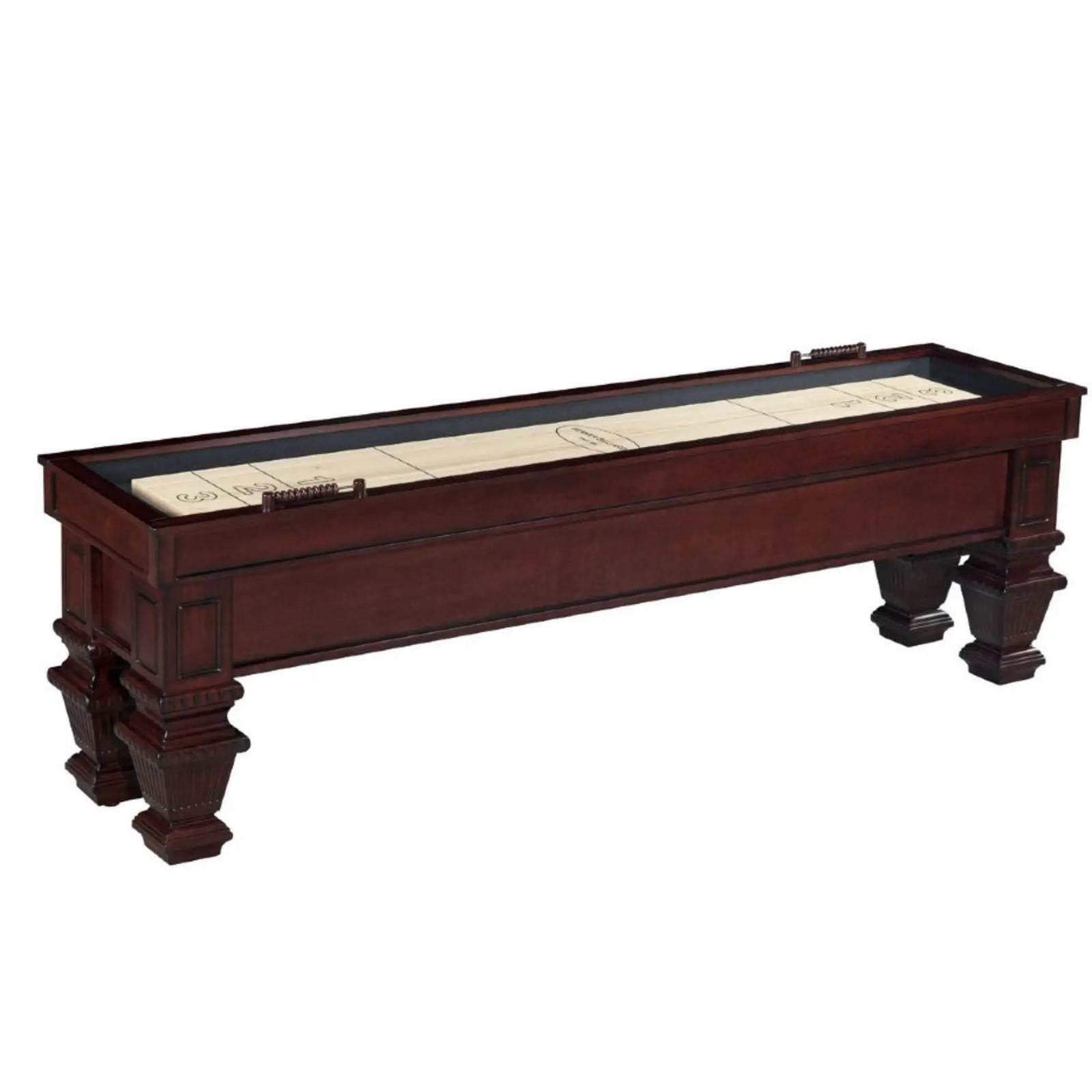 "The Prestige" Shuffleboard by Berner Billiards, Mahogany, 9ft, 12ft.
