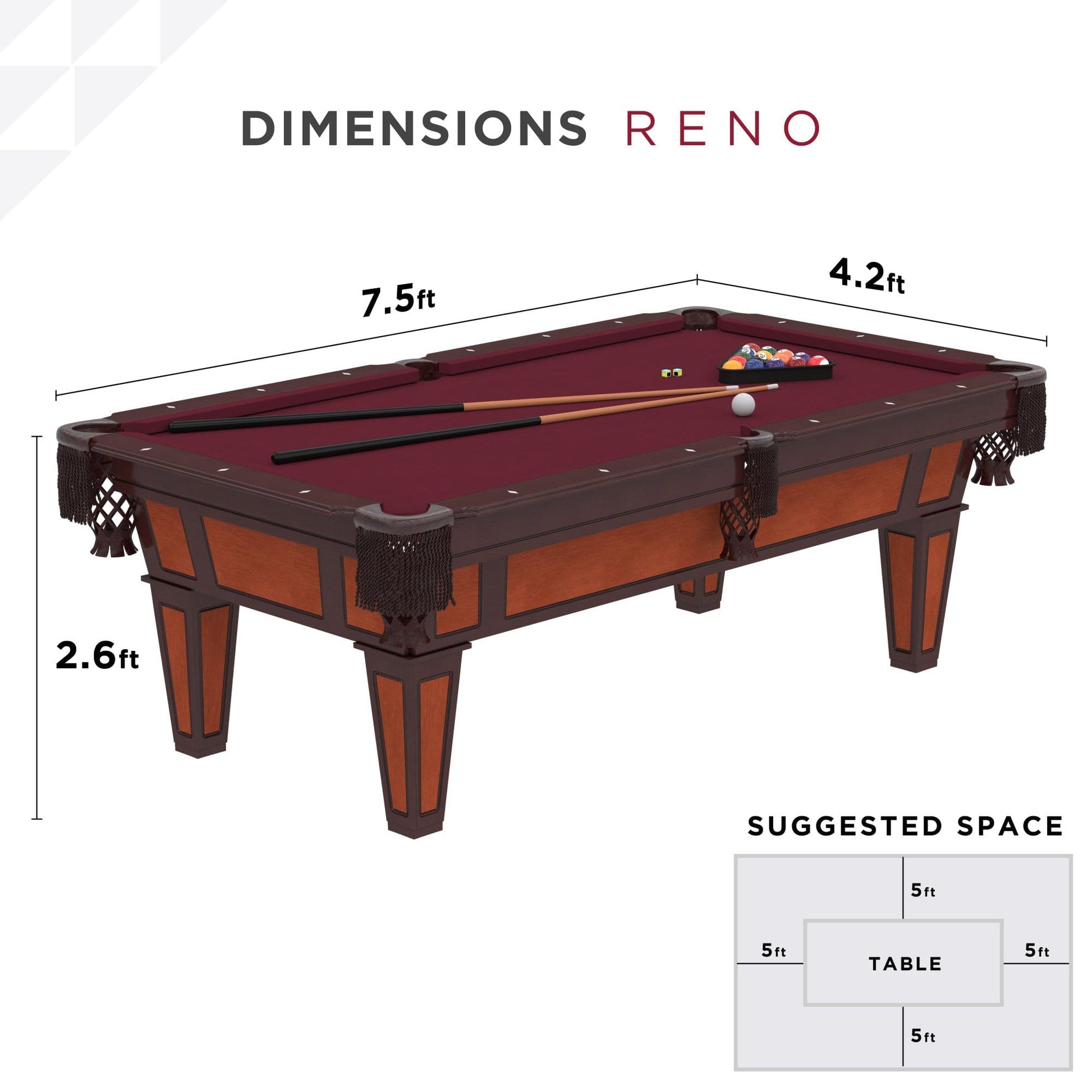 Fat Cat Reno 7.5 ft Diamond Billiard Table with Accessories - Planet Game Rooms